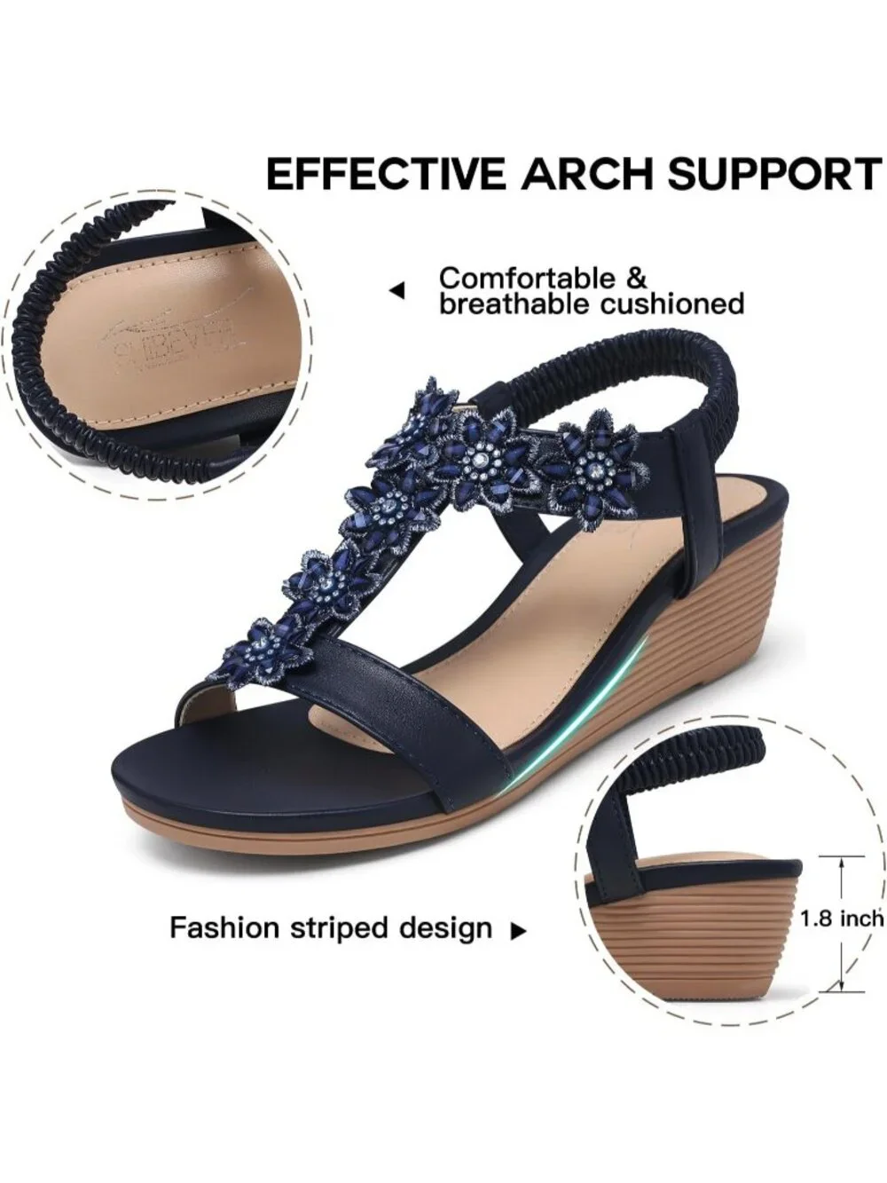 Women's Blue Wedge Sandals Summer Platform Comfortable Low Wedges Shoes